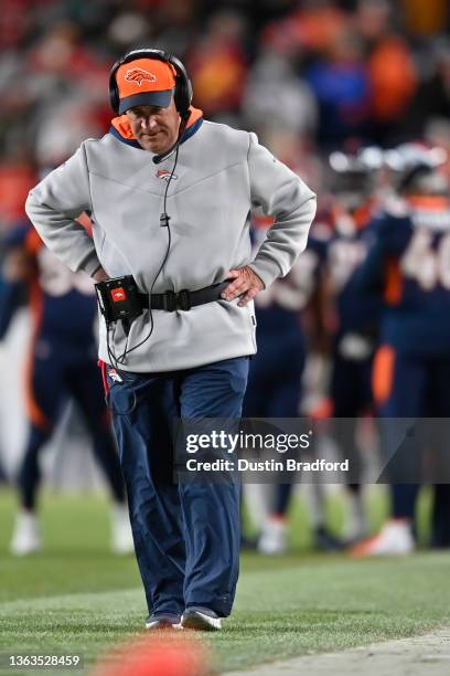 Head coach Vic Fangio of the Denver Broncos looks on during the second half against the Kansas City Chiefs at Empower Field At Mile High on January...