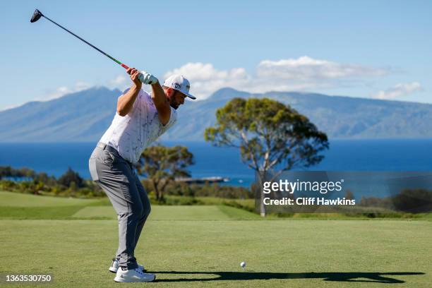 Jon Rahm of Spain plays his shot from the seventh tee during the third round of the Sentry Tournament of Champions at the Plantation Course at...