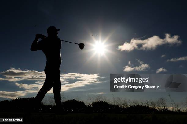 Jon Rahm of Spain plays his shot from the 17th tee during the third round of the Sentry Tournament of Champions at the Plantation Course at Kapalua...