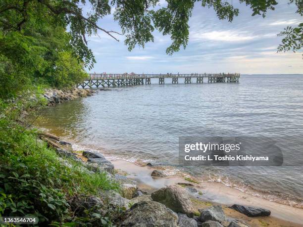 fishing pier on the chesapeake bay - baltimore maryland landscape stock pictures, royalty-free photos & images