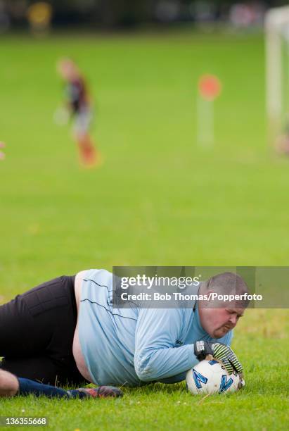 Sunday League football being played on the Racecourse in Northampton, England, 5th September 2009. This image shows the goalkeeper for the Bat &...