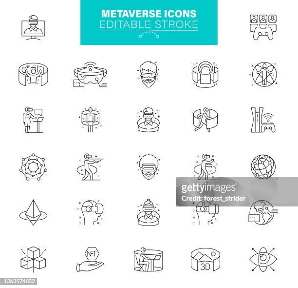 metaverse icons editable stroke. contains such icons as virtual reality, nft, avatar, vr, smart glasses - virtual reality stock illustrations