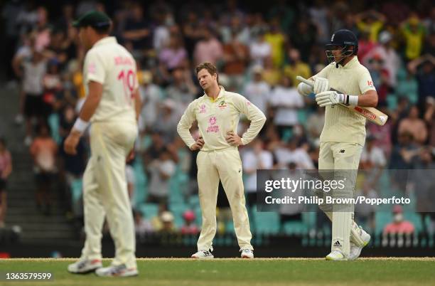 Steve Smith of Australia reacts after the final ball of the Fourth Test Match in the Ashes series between Australia and England at Sydney Cricket...