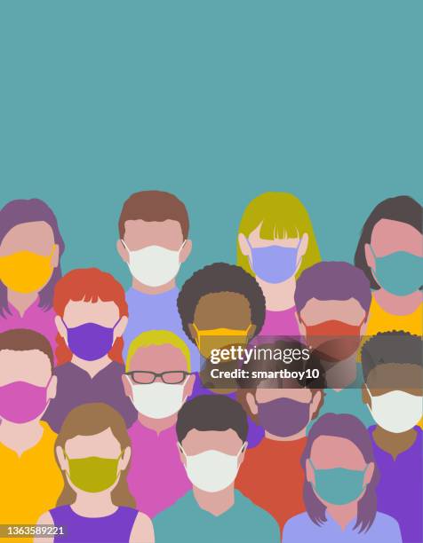 childrens wearing protective face masks - classroom mask stock illustrations
