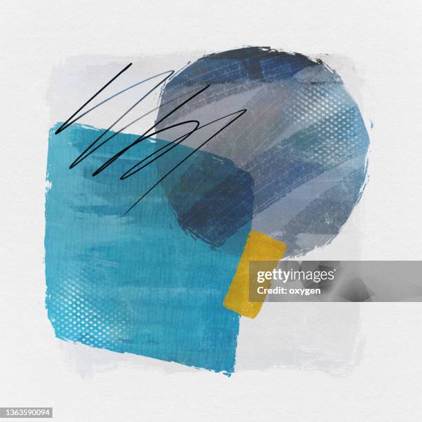 abstract geometric circle rectangle line shapes oil painting textured transparent brush strokes on white canvas background - abstract paintings stockfoto's en -beelden