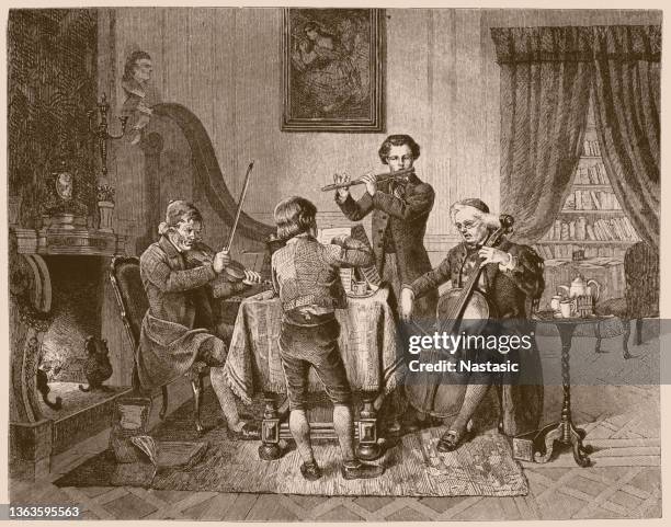 ilustrações de stock, clip art, desenhos animados e ícones de a quartet of amateurs - musica clássica