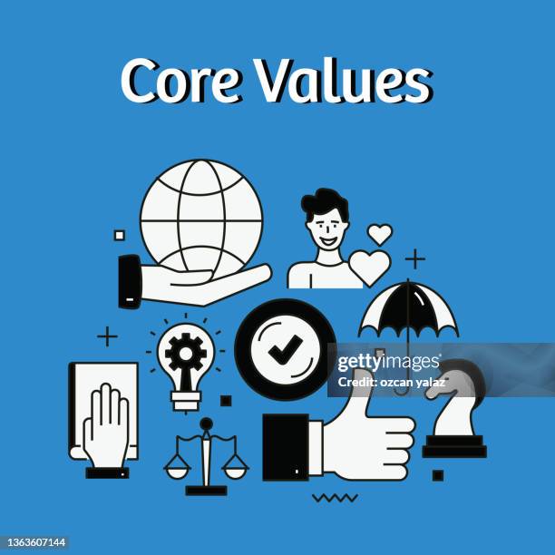 core values web page banner concept with thin line flat design vector illustration. can be used in many fields. simple flat design. - moral compass stock illustrations