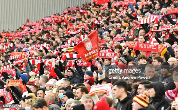 Liverpool crowd shots before the Emirates FA Cup Third Round match between Liverpool and Shrewsbury Town at Anfield on January 09, 2022 in Liverpool,...