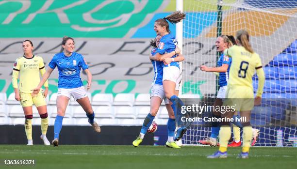 Veatriki Sarri of Birmingham City celebrates after scoring their side's second goal during the Barclays FA Women's Super League match between...