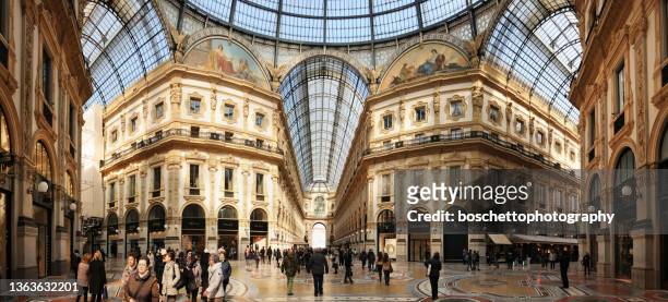 panoramic view of  the galleria vittorio emanuele ii in milan - galleria vittorio emanuele ii stock pictures, royalty-free photos & images