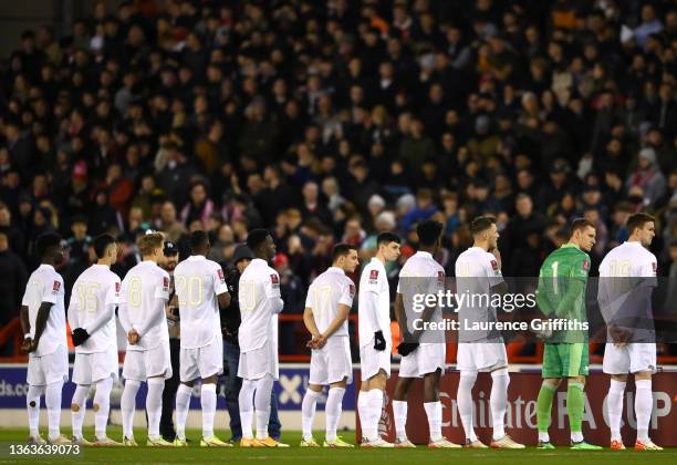 Arsenal players wear an all-white kit in support of the 'No More Red' outreach and anti-knife crime initiative with adidas prior to the Emirates FA...