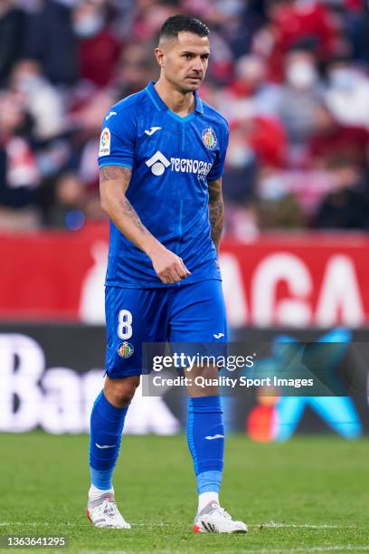 Vitolo Machin of Getafe CF looks on during the LaLiga Santander match between Sevilla FC and Getafe CF at Estadio Ramon Sanchez Pizjuan on January...