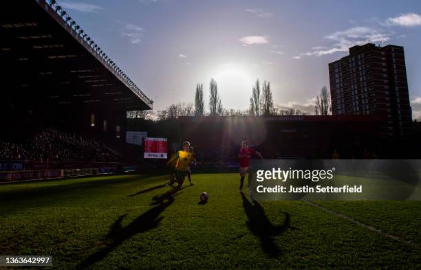 Kieran Dowell of Norwich City and George Dobson of Charlton Athletic compete for the ball during the Emirates FA Cup Third Round match between...
