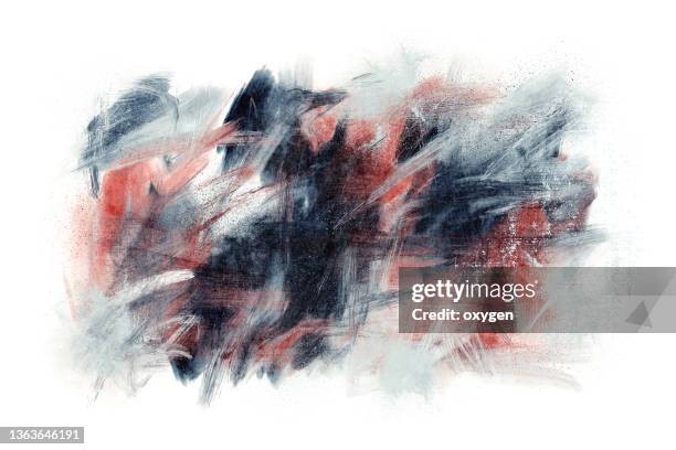 abstract oil painting smudged blue pink black textured brush strokes on white background - modern art photos et images de collection