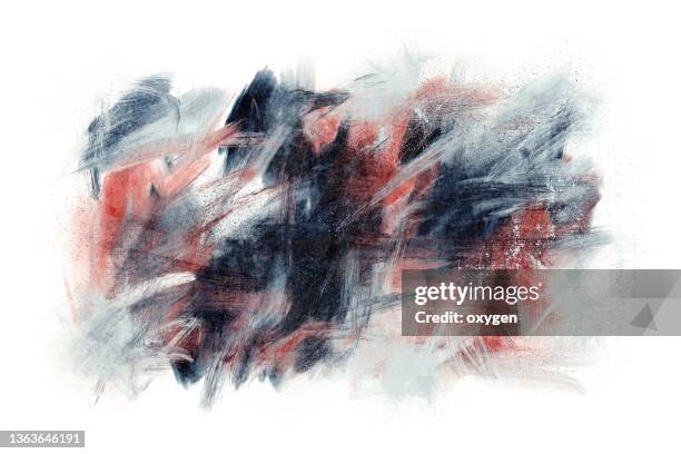 abstract oil painting smudged blue pink black textured brush strokes on white background - abstract white and black stock pictures, royalty-free photos & images