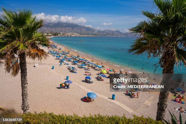 albir beach in alfaz alfas del pi at costa blanca of alicante altea in mediterranean sea spain - altea stockfoto's en -beelden