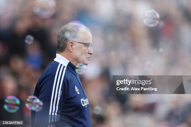 Leeds United Manager Marcelo Bielsa during the Emirates FA Cup Third Round match between West Ham United and Leeds United at London Stadium on...