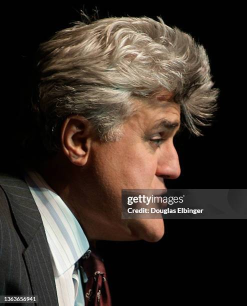 Close-up of American comedian and television host Jay Leno during a performance at the Breslin Center, East Lansing, Michigan, October 8, 2005.