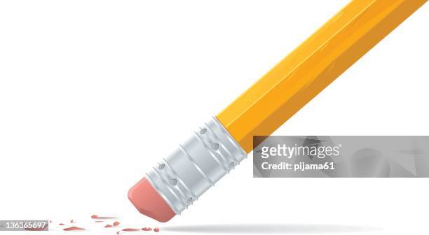 erasing with the pink eraser end of a yellow pencil - pink eraser stock illustrations