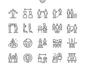 Social distancing. Standing marker. People. Protect and safety. Distance in transport. Epidemic of coronavirus. Pixel Perfect Vector Thin Line Icons. Simple Minimal Pictogram