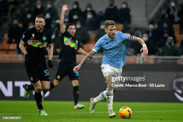 Ciro Immobile of SS Lazio in action during the Serie A match between FC Internazionale v SS Lazio at Stadio Giuseppe Meazza on January 09, 2022 in...