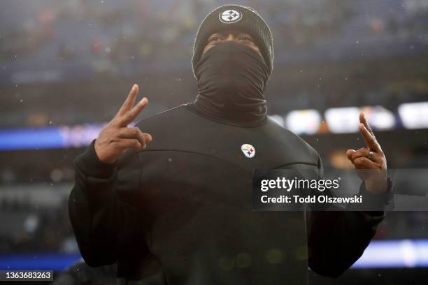 Head coach Mike Tomlin of the Pittsburgh Steelers walks off the field after a win over the Baltimore Ravens at M&T Bank Stadium on January 09, 2022...