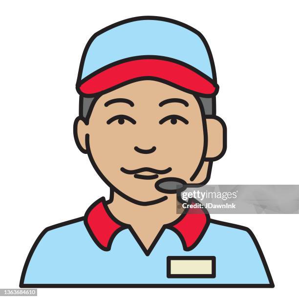 fast food drive through worker thin line icon set - editable stroke - drive through stock illustrations
