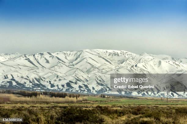 winter landscape in the north of neuquen province, patagonia, argentina. - argentina dirt road panorama stock pictures, royalty-free photos & images