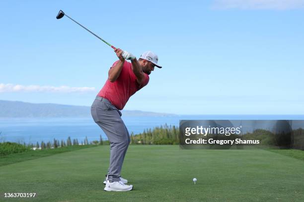 Jon Rahm of Spain plays his shot from the 17th tee during the final round of the Sentry Tournament of Champions at the Plantation Course at Kapalua...