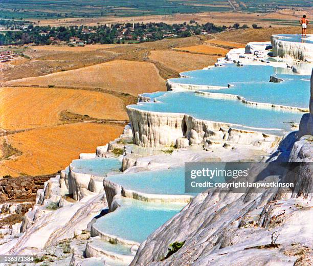 cotton castle in turkish - pamukkale stock pictures, royalty-free photos & images