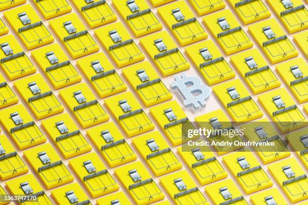 bitcoin sign mousetrap - inflation risk stock pictures, royalty-free photos & images