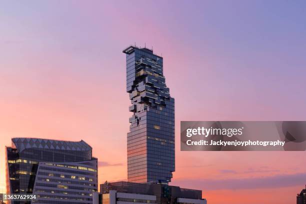 aerial view of bangkok modern office buildings, condominium, living place in bangkok city downtown with sunset scenery, bangkok is the most populated city in southeast asia.bangkok , thailand - bangkok skyline stock pictures, royalty-free photos & images