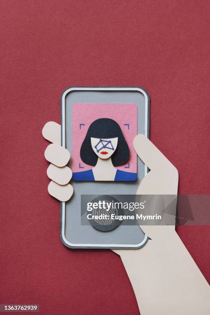 biometric verification and face recognition technology - papercraft stock pictures, royalty-free photos & images