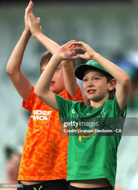 Young Stars fans show their support during the Men's Big Bash League match between the Melbourne Stars and the Adelaide Strikers at Melbourne Cricket...