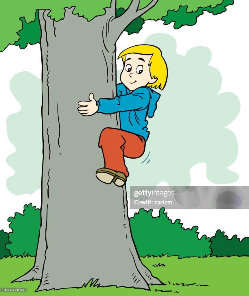 Vector Illustration Of Boy Climbing The Tree High-Res Vector Graphic -  Getty Images