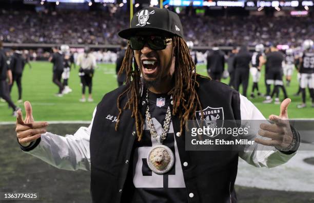 Rapper Lil Jon poses on the field before a game between the Los Angeles Chargers and the Las Vegas Raiders at Allegiant Stadium on January 9, 2022 in...