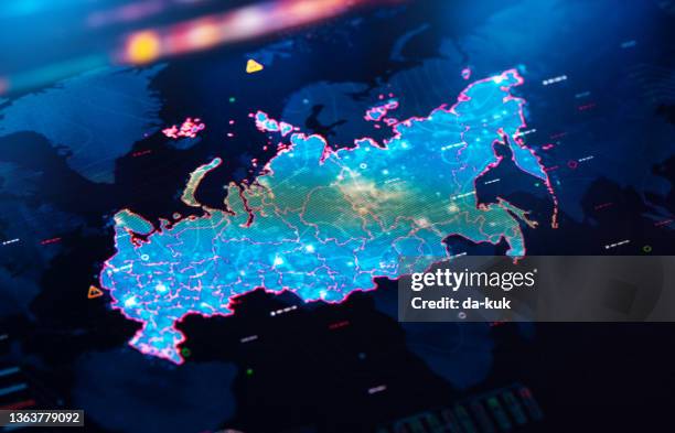 map of russia on digital display - russian culture stock pictures, royalty-free photos & images