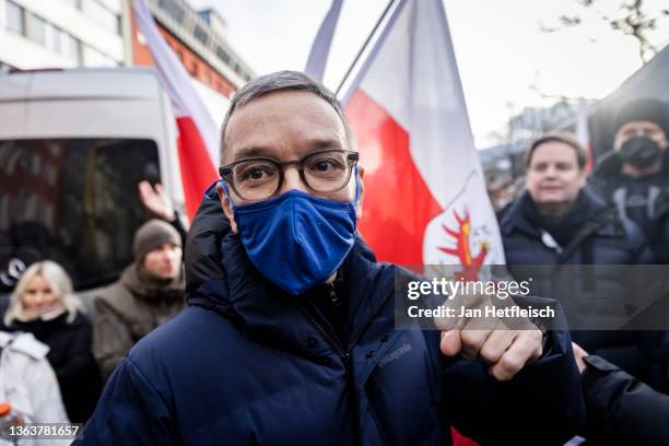 Herbert Kickl, leader of the right-wing Austria Freedom Party , speaks at a rally of people protesting against coronavirus-related restrictions and a...