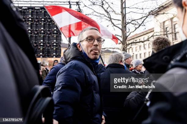 Herbert Kickl, leader of the right-wing Austria Freedom Party , speaks at a rally of people protesting against coronavirus-related restrictions and a...