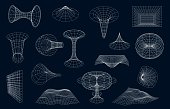 Wireframe geometric shapes, surface grid or sphere