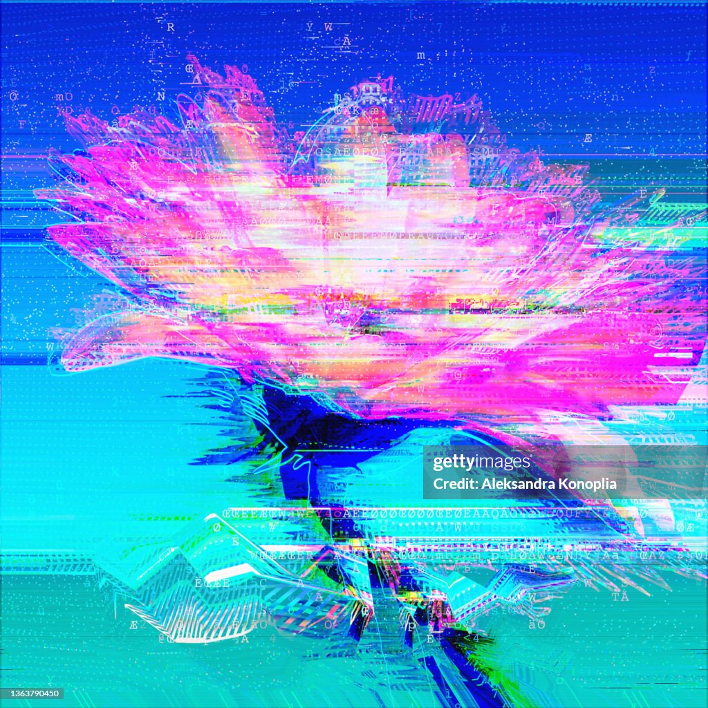 Motion Glitch interlaced Multicolored Distorted textured futuristic daisy flower