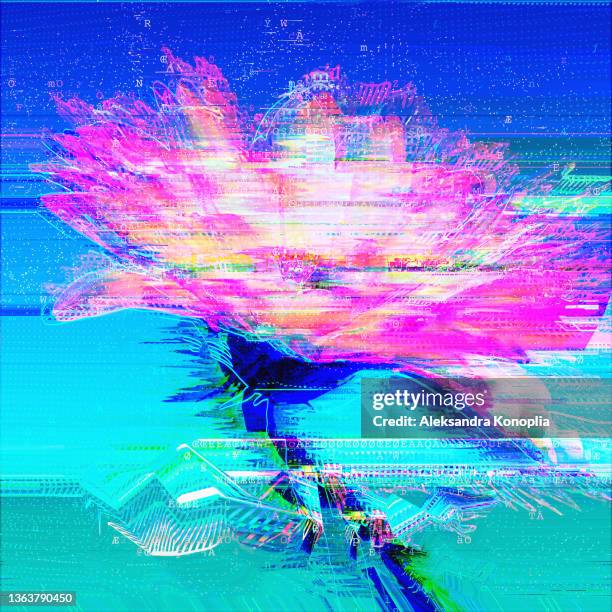 motion glitch interlaced multicolored distorted textured futuristic daisy flower - pink tv stock pictures, royalty-free photos & images