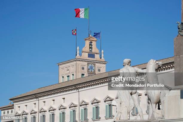 The Quirinale Palace with the tower and the Dioscuri Fountain. Rome , 07 January 2022