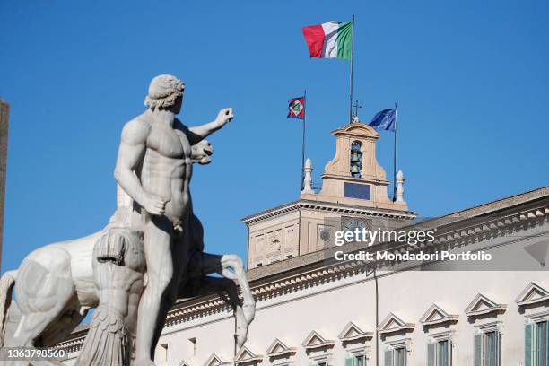 The Quirinale Palace with the tower and the Dioscuri Fountain. Rome , 07 January 2022