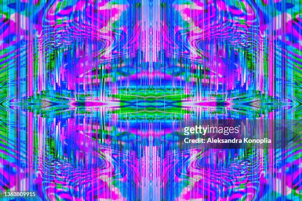 motion glitch interlaced multicolored distorted textured psychedelic kaleidoscope futuristic background - lsd stock pictures, royalty-free photos & images