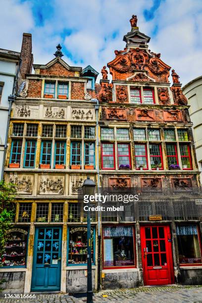 historical belgian row shops buildings in ghent belgium - gent belgien stock-fotos und bilder