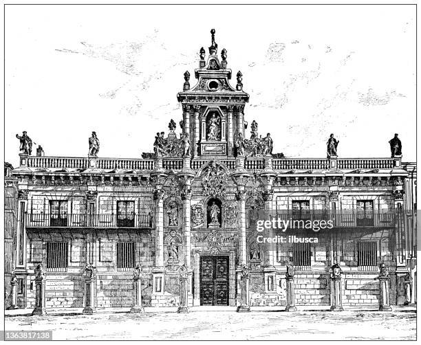 antique illustration: valladolid university - castilla leon stock illustrations