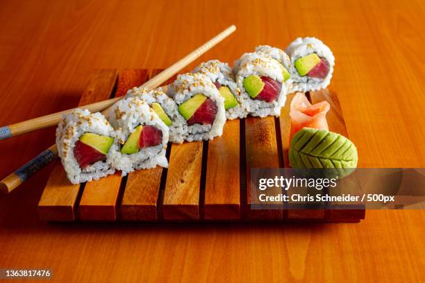 asian food,high angle view of sushi on table,massachusetts,united states,usa - national diet of japan stock pictures, royalty-free photos & images