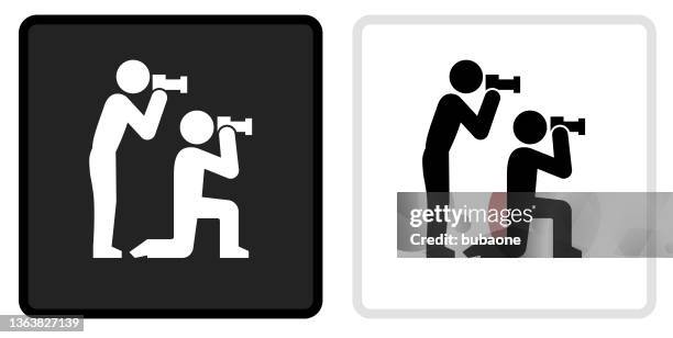 paparazzi icon on  black button with white rollover - photographer icon stock illustrations