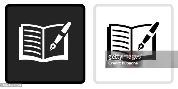 journal icon on  black button with white rollover - book flat stock illustrations